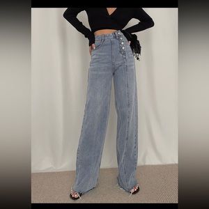 Wide leg high rise utility denim jeans
